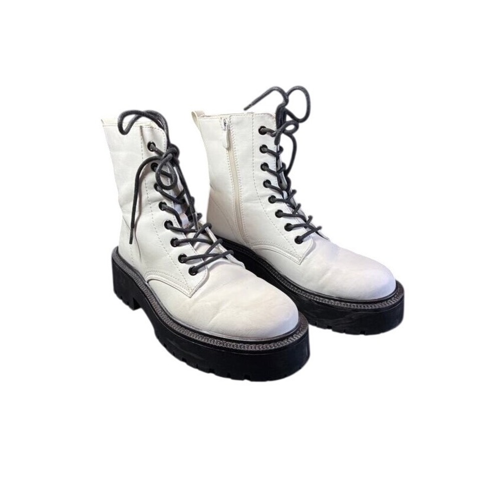 Dream Pairs Lug Sole 9.5 Side Zip White Combat Boots punk grunge avant garde